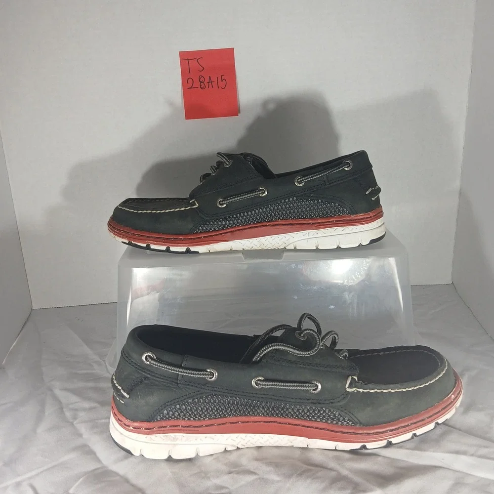 Sperry Top-Sider Mens Boat Shoes Leather‎ Black Gray Mesh Red Trim Size 9.5M